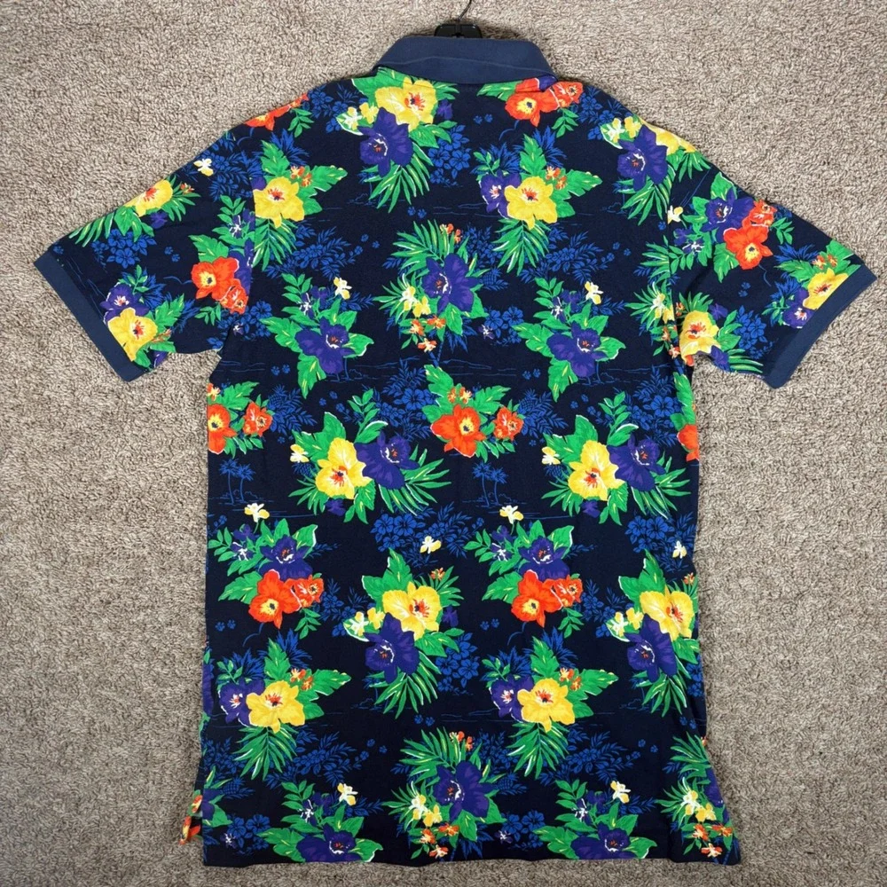 Polo Ralph Lauren Mens Navy Blue Tropical Floral Hibiscus Polo Shirt LT